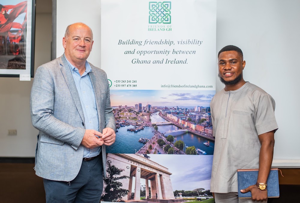Ghanaian and Irish guests together beside the Friends of Ireland Ghana banner.